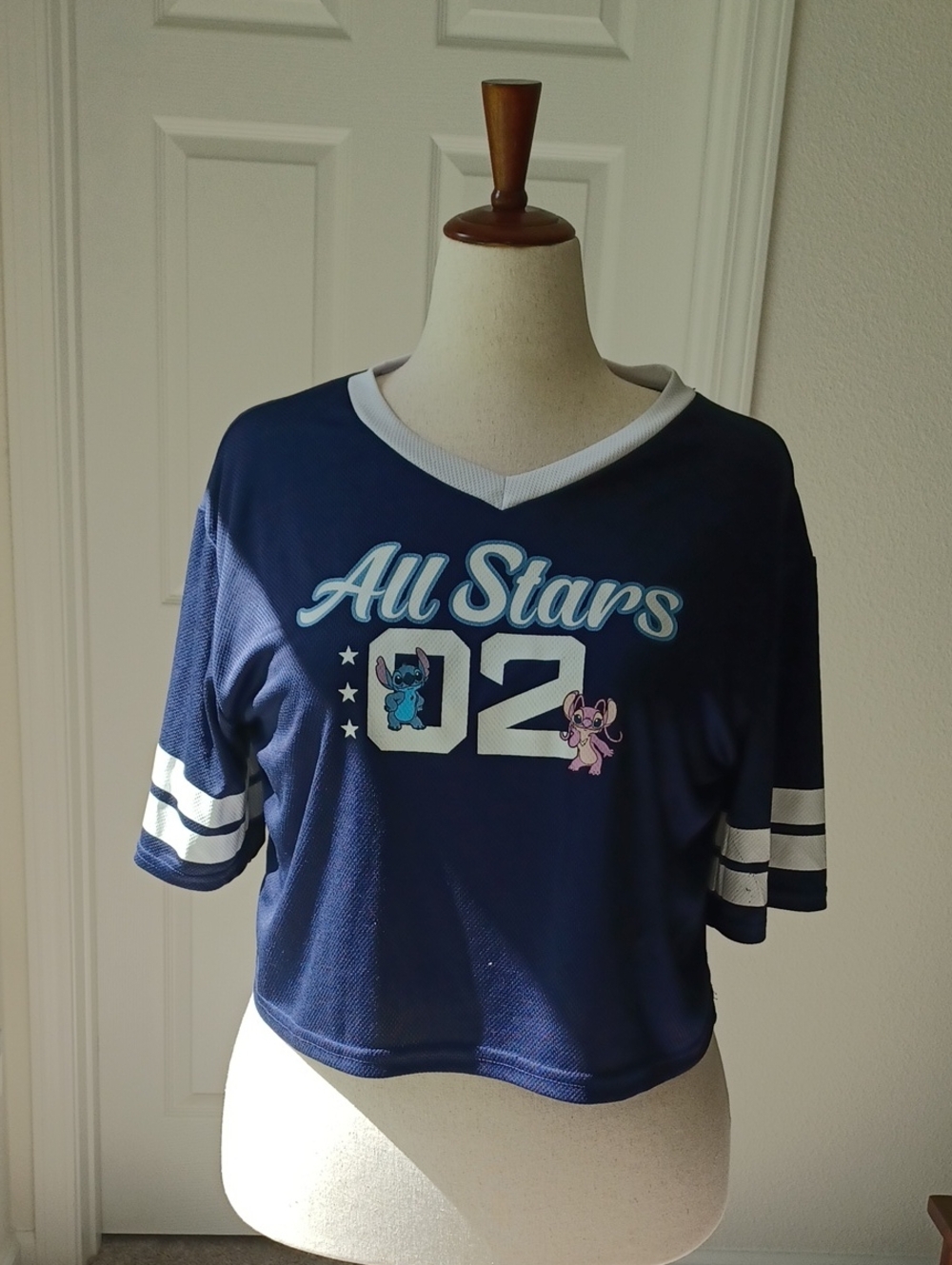 Disney's Stitch & Angel , Jersey Navy and White Crop Top Medium